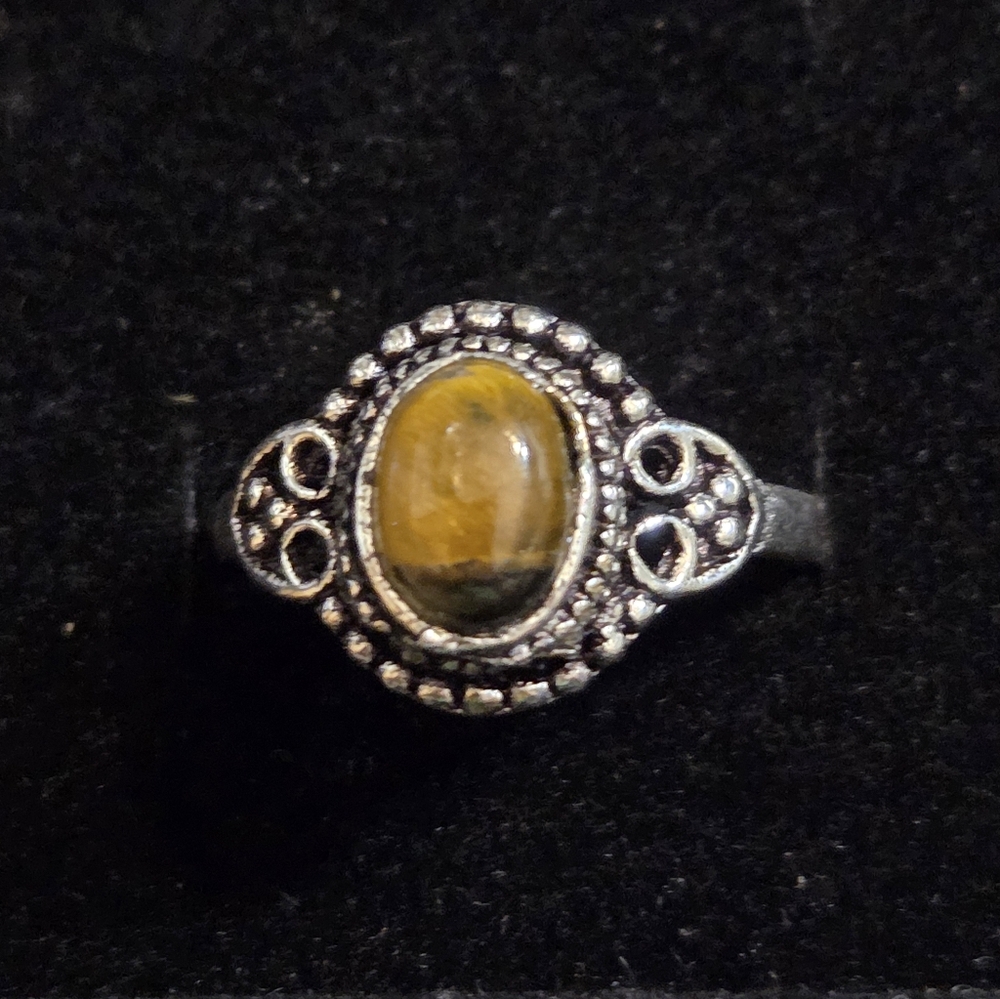 NWOT Elegant Handmade Tiger's Eye Oxidized Silver Gemstone Ring Size 8-8.25
